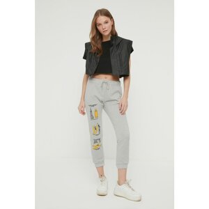 Trendyol Gray Printed Basic Jogger Slim Knitted Sweatpants