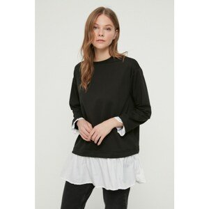 Trendyol Black Crew Neck T-Shirt Pull-out Detailed Woven Mixed Tunic