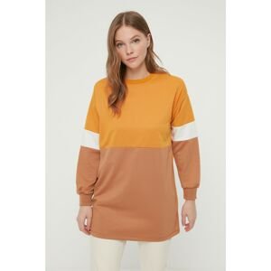Trendyol Camel Color Block Crew Neck Knitted Sweatshirt