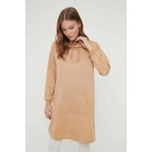 Trendyol Camel Collar Lace-Up and Pocket Detailed Knitted Sweatshirt