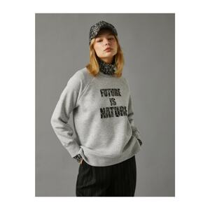 Koton Crew Neck Slogan Detailed Sweatshirt