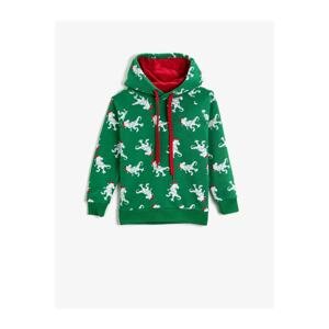 Koton Christmas Themed Dinosaur Print Hoodie Sweatshirt