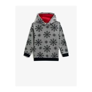 Koton Snowflake Printed Hooded Sweatshirt Long Sleeve