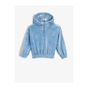 Koton Velvet Hooded Sweatshirt Collar Zippered