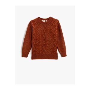 Koton Knit Patterned Knitwear Sweater Long Sleeve Metallic Drawstring