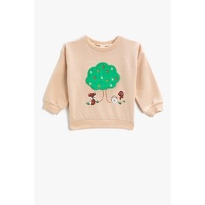 Koton Baby Girl Printed Embroidered Crew Neck Cotton Sweatshirt
