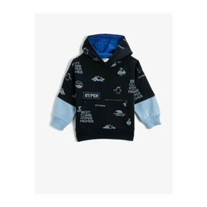 Koton Printed Kangaroo Pocket Hooded Sweatshirt