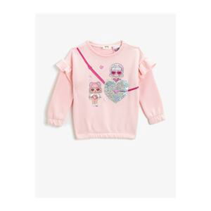 Koton Lol Licensed Printed Sequined Sweatshirt Sleeves Frilly