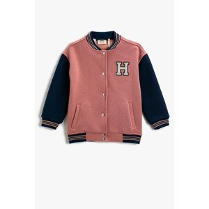 Koton Girls Pink College Sweat Cardigan Embroidered Pocket Cotton