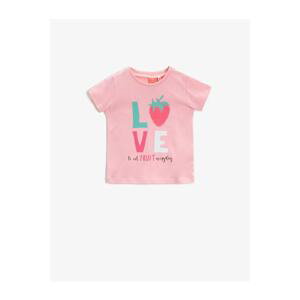 Koton Girl's Pink Strawberry Printed T-Shirt Cotton