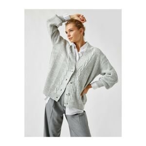Koton Knitted Patterned V-Neck Buttoned Long Sleeve Vest