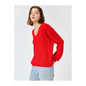 Koton V-Neck Low-Cut Back Knitwear Sweater