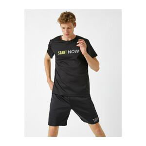 Koton Men's Black Slogan Printed Sports T-Shirt