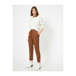 Koton Women's Brown Normal Waist Pleated Carrot Trousers