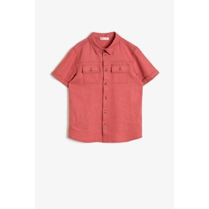 Koton Boy's Pink Basic Short Sleeve Classic Collar Shirt with Double Pockets and Pocket Flap