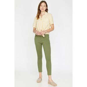 Koton Women's Green Normal Waist Slim Fit Pocket Detailed Trousers