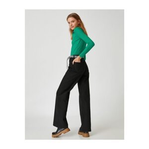 Koton High Waisted Wide Leg Cotton Trousers