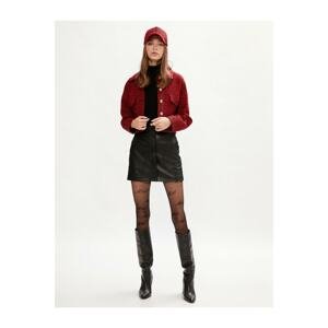 Koton Leather Look Mini Skirt With Buttons Pocket