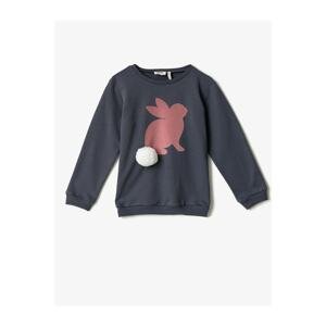 Koton Rabbit Printed Pompom Long Sleeve Sweatshirt Cotton