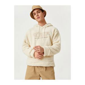 Koton Embroidered Men's Plush Hooded Sweatshirt