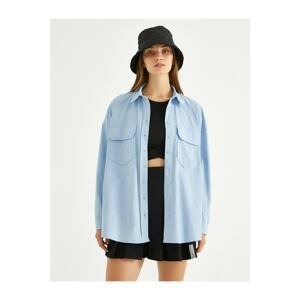 Koton Oversize Shirt with Pockets Back Embroidered Text