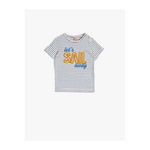 Koton Boy's Navy Blue Striped White Tshirt