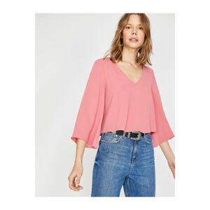 Koton Women's Pink V-Neck Long Sleeve Blouse