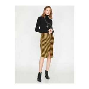 Koton Women's Yellow Normal Waist Slim Fit Striped Midi Skirt