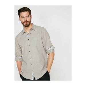 Koton Men's Gray Single Pocket Long Sleeve Casual Shirt