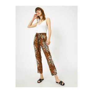 Koton Women's Brown Leopard Patterned Trousers