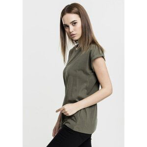 Women's olive T-shirt with extended shoulder