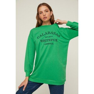 Trendyol Green Crew Neck Print Detailed Knitted Sweatshirt