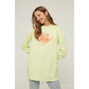 Trendyol Green Crew Neck Print Detailed Knitted Sweatshirt