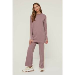 Trendyol Plum Stripe Detailed Knitted Tracksuit Set with Side Slits
