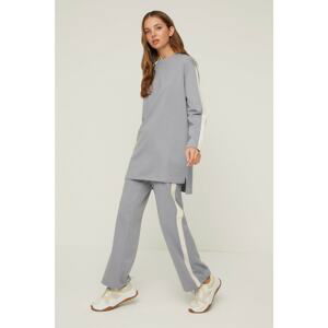 Trendyol Gray Crew Neck Stripe Detailed Knitted Tracksuit Set