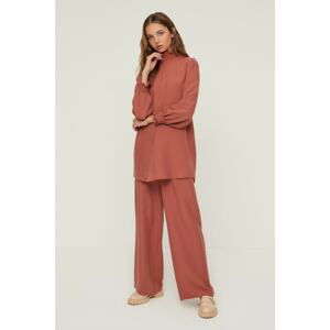 Trendyol Cinnamon Gipe Detailed Collar Wide Leg Woven Bottom-Top Set