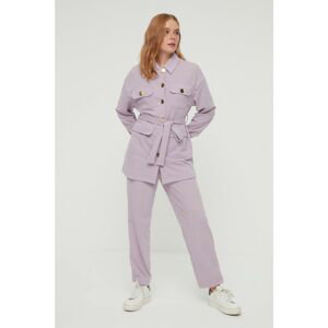Trendyol Lilac Belted Shirt Collar Thin Jacket Bottom-Top Suit