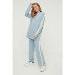 Trendyol Blue Crew Neck Stripe Detailed Knitted Tracksuit Set