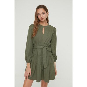 Trendyol Khaki Belted Ruffle Dress