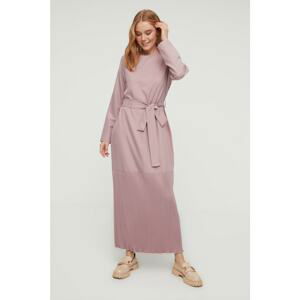 Trendyol Dried Rose Crew Neck Pleated and Sash Detailed Dress