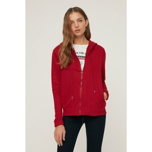 Trendyol Claret Red Zippered Hooded Basic Knitted Thin Sweatshirt