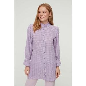 Trendyol Lilac Gingham Collar Ruffle Detailed Woven Shirt