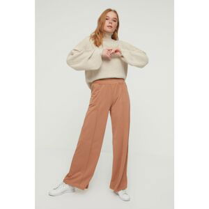 Trendyol Mink High Waist Wide Leg Rib Detailed Knitted Sweatpants
