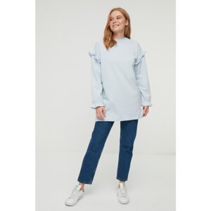 Trendyol Blue Sleeve Ruffle Detailed Knitted Sweatshirt