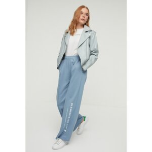 Trendyol Blue High Waist Wide Leg Print Detailed Knitted Sweatpants