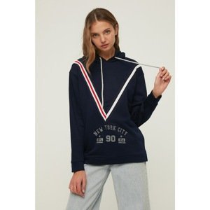 Trendyol Navy Stripe Detailed Printed Hooded Knitted Sweatshirt