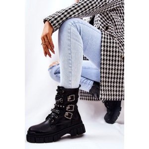 Tiered Boots with Chain Buckle Black Reiloy