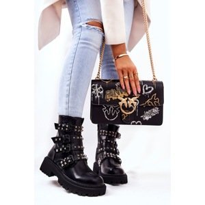 Strapless Worker Boots with studs Black Brenna