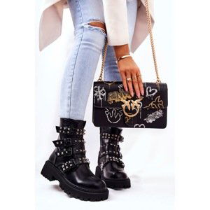 Strapless Worker Boots with studs Black Brenna