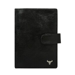 Men's black leather wallet with a flap